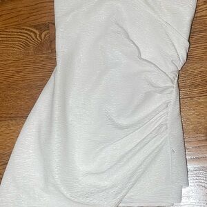 Luxxel White Bodycon Mini Dress with Ruching and One Shoulder